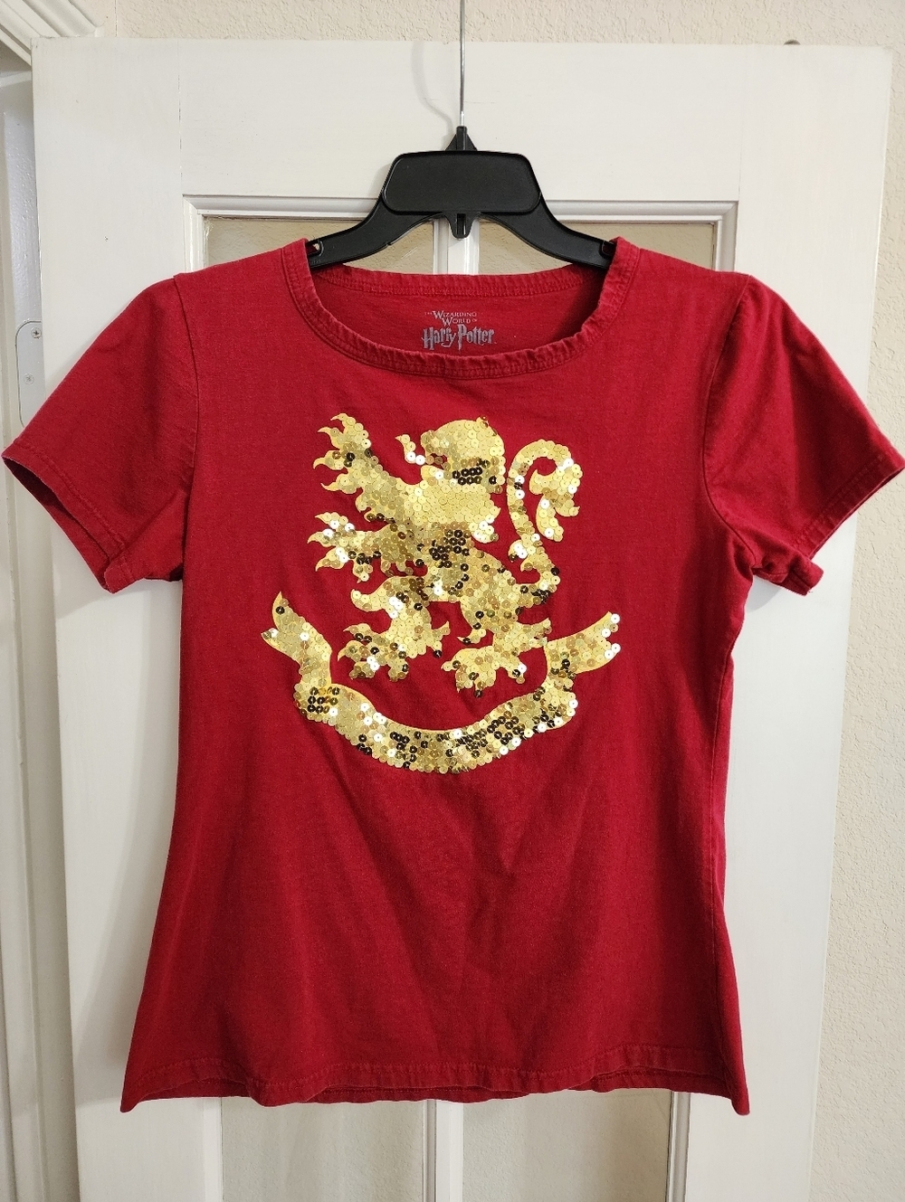 Harry Potter Gryffindor Sequin Crest Tee Red 2XL Universal Studios FLAW READ DES